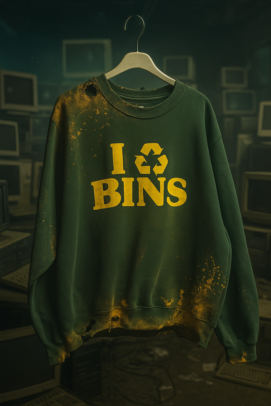 I RECYCLE BIN CREWNECK SWEATSHIRT (DISTRESSED) GREENBAY (CYBER MONDAY)